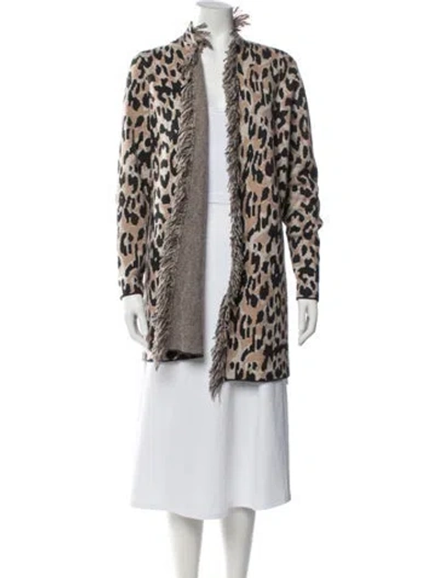 Pre-owned Neiman Marcus Cashmere Animal Print Sweater In White