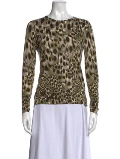 Pre-owned Neiman Marcus Cashmere Animal Print Top In Brown