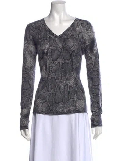 Pre-owned Neiman Marcus Cashmere Animal Print Top In Gray