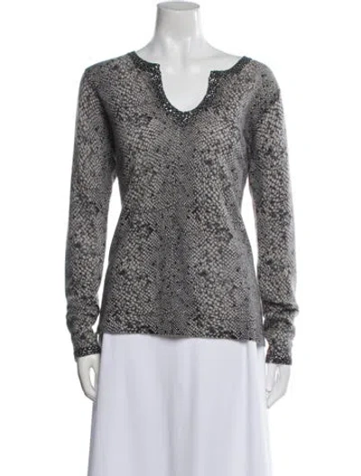 Pre-owned Neiman Marcus Cashmere Animal Print Top In White