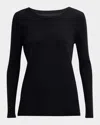 Neiman Marcus Cashmere Basic Crewneck Top In Black