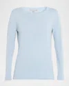 Neiman Marcus Cashmere Basic Crewneck Top In Blue