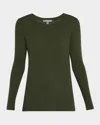 Neiman Marcus Cashmere Basic Crewneck Top In Green