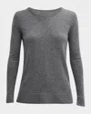 Neiman Marcus Cashmere Basic Crewneck Top In Heather Grey