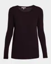 Neiman Marcus Cashmere Basic Crewneck Top In Purple