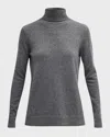 Neiman Marcus Cashmere Basic Turtleneck Top In Heather Grey