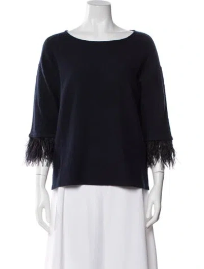 Pre-owned Neiman Marcus Cashmere Bateau Neckline Sweater In Blue