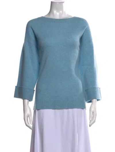 Pre-owned Neiman Marcus Cashmere Bateau Neckline Sweater In Blue