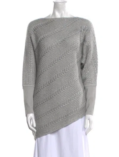 Pre-owned Neiman Marcus Cashmere Bateau Neckline Sweater In Gray