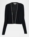 Neiman Marcus Cashmere Bead-trim Shrug In Black