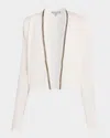 Neiman Marcus Cashmere Bead-trim Shrug In White