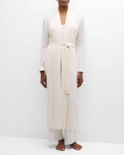 Neiman Marcus Cashmere Cable-knit Robe In Winter White