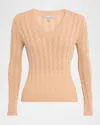 Neiman Marcus Cashmere Cable-knit Sweater In Brown