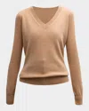 Neiman Marcus Cashmere Classic V-neck Sweater In Brown