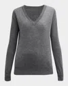 Neiman Marcus Cashmere Classic V-neck Sweater In Multi