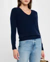 Neiman Marcus Cashmere Classic V-neck Sweater In Navy