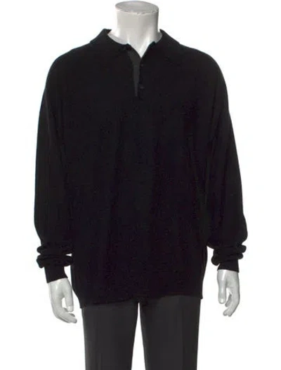 Pre-owned Neiman Marcus Cashmere Collar Polo Sweater In Black