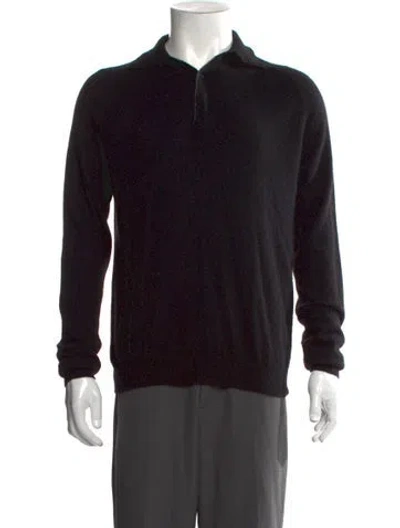 Pre-owned Neiman Marcus Cashmere Collar Polo Sweater In Black