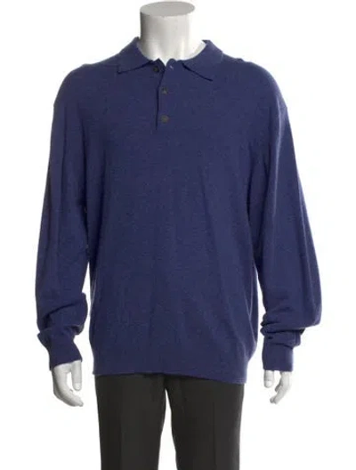 Pre-owned Neiman Marcus Cashmere Collar Polo Sweater In Blue