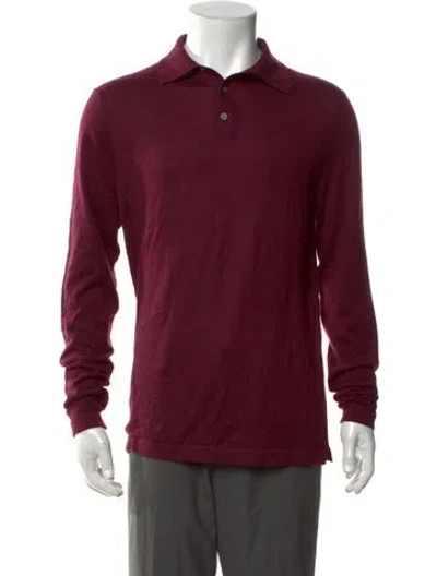 Pre-owned Neiman Marcus Cashmere Collar Polo Sweater In Burgundy