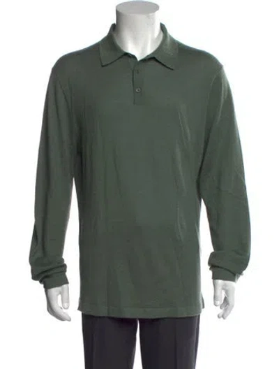 Pre-owned Neiman Marcus Cashmere Collar Polo Sweater In Green