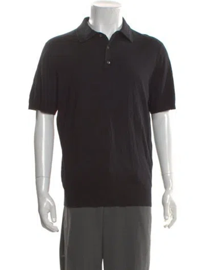 Pre-owned Neiman Marcus Cashmere Collar Polo Sweater W/ Tags In Black