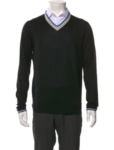 Pre-owned Neiman Marcus Cashmere Colorblock Pattern Pullover In Black