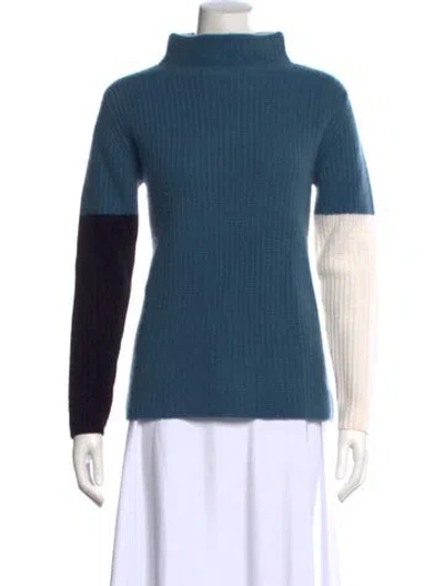 Pre-owned Neiman Marcus Cashmere Colorblock Pattern Sweater In Blue