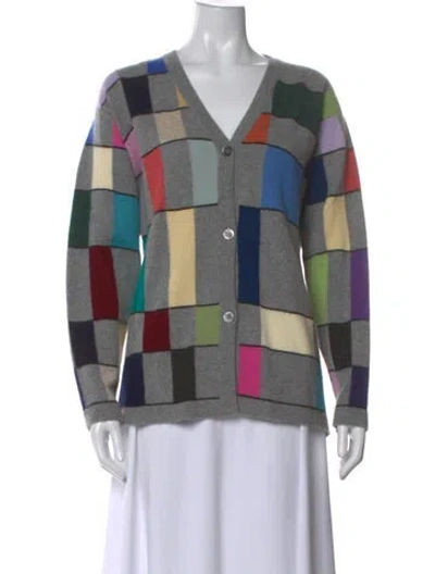Pre-owned Neiman Marcus Cashmere Colorblock Pattern Sweater In Gray