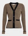 Neiman Marcus Cashmere Contrast Pique Knit Jacket In Brown