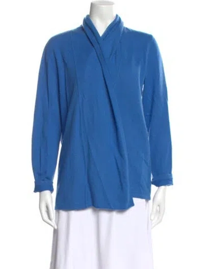 Pre-owned Neiman Marcus Cashmere Cowl Neck Sweater In Blue