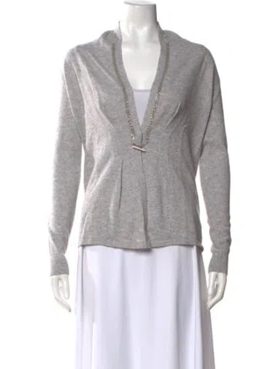 Pre-owned Neiman Marcus Cashmere Cowl Neck Sweater In Gray