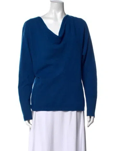 Pre-owned Neiman Marcus Cashmere Cowl Neck Top In Blue