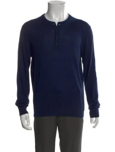 Pre-owned Neiman Marcus Cashmere Crew Neck Polo Sweater In Blue