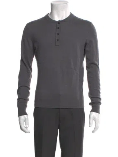 Pre-owned Neiman Marcus Cashmere Crew Neck Polo Sweater In Gray