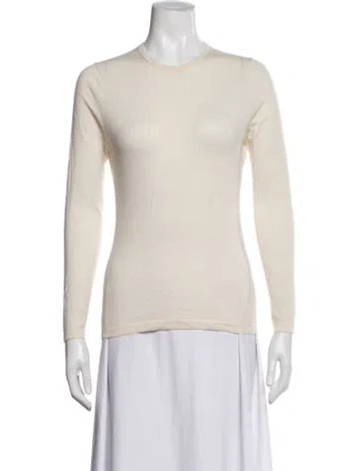 Pre-owned Neiman Marcus Cashmere Crew Neck Top In White