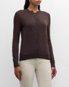 Neiman Marcus Cashmere Crewneck Cardigan In Chocolate