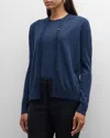 Neiman Marcus Cashmere Crewneck Cardigan In Navy