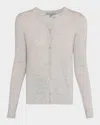 Neiman Marcus Cashmere Crewneck Cardigan In Silver