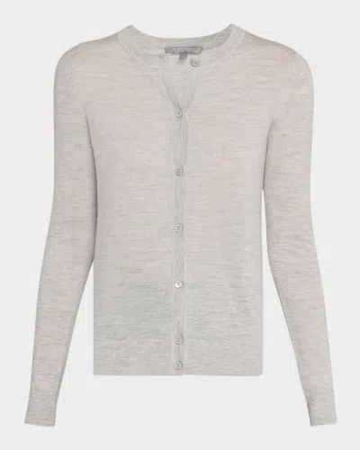 Neiman Marcus Cashmere Crewneck Cardigan In Silver