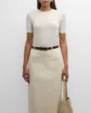 Neiman Marcus Cashmere Crop Crewneck Sweater In Winter White