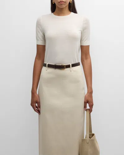 Neiman Marcus Cashmere Crop Crewneck Sweater In Winter White
