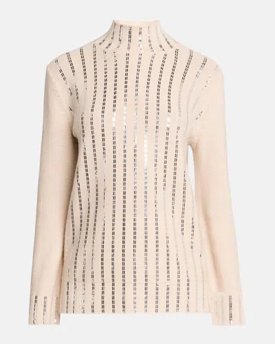 Neiman Marcus Cashmere Embellished Mock-neck Sweater In Bone