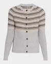 Neiman Marcus Cashmere Fair Isle Cardigan In Gray
