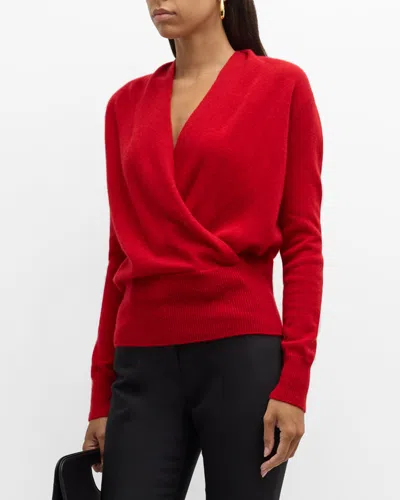 Neiman Marcus Cashmere Faux Wrap Sweater In Red