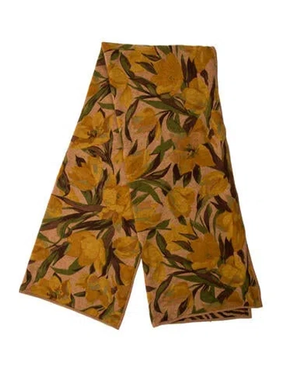 Pre-owned Neiman Marcus Cashmere Floral Print Scarf In Neutral