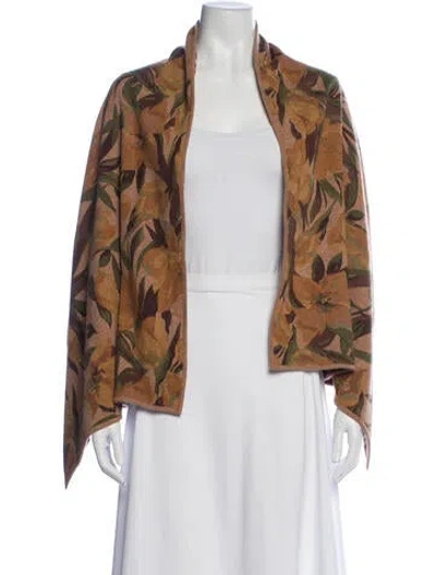 Pre-owned Neiman Marcus Cashmere Floral Print Shawl In Neutral