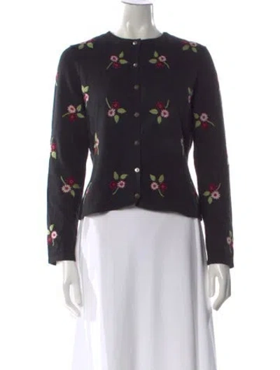 Pre-owned Neiman Marcus Cashmere Floral Print Sweater In Black