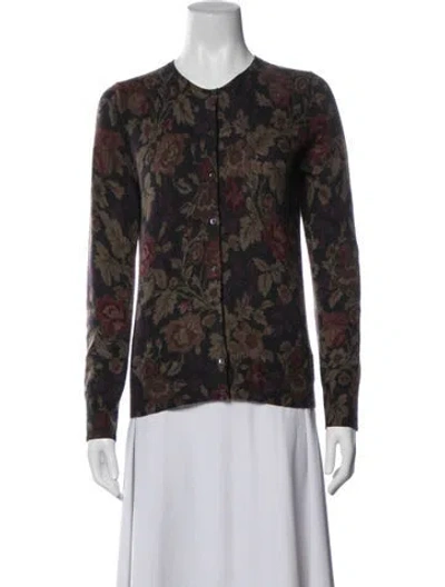 Pre-owned Neiman Marcus Cashmere Floral Print Sweater In Black
