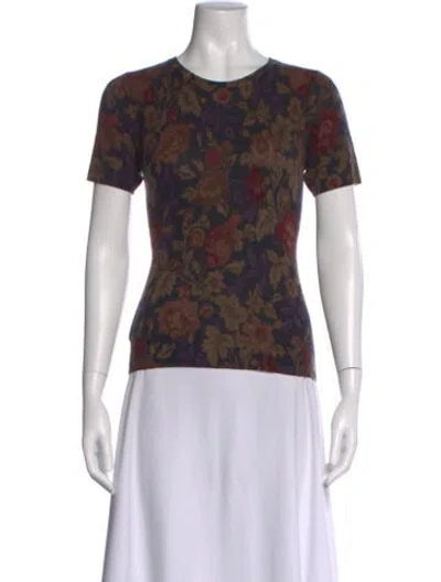 Pre-owned Neiman Marcus Cashmere Floral Print Sweater In Brown